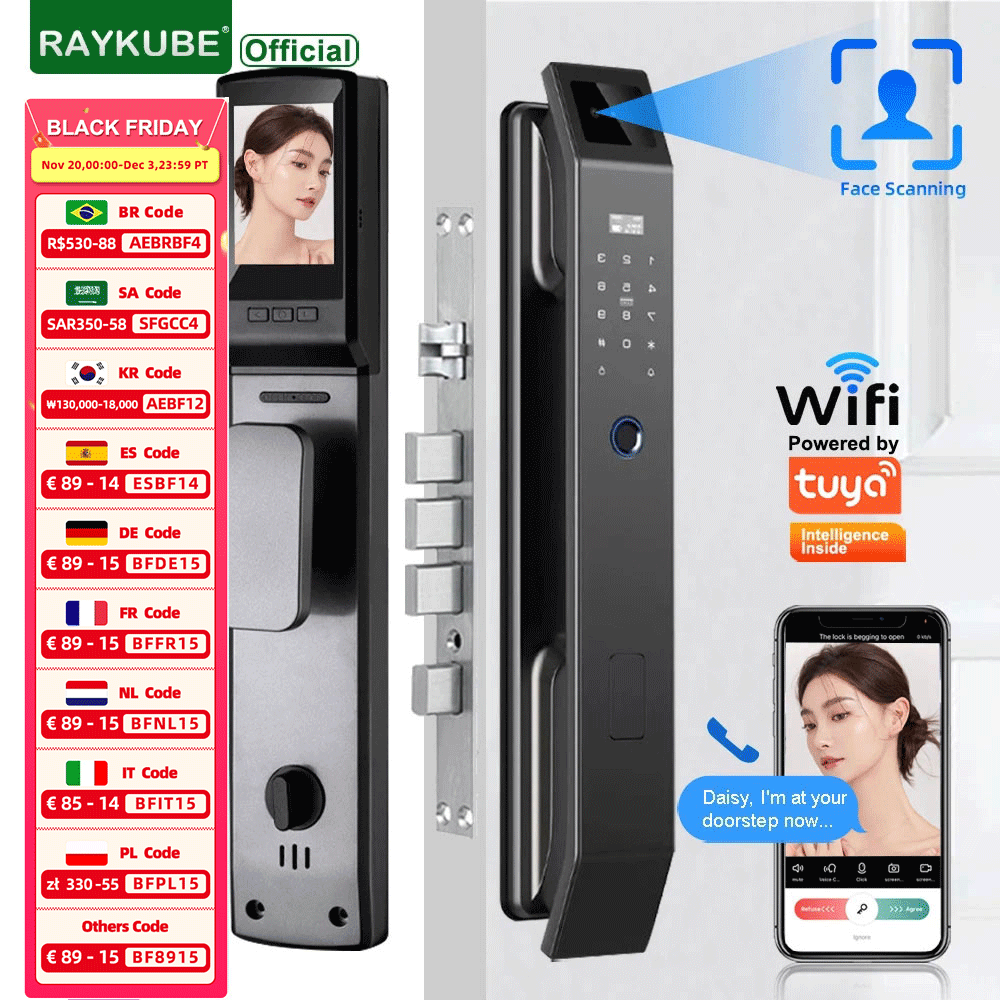 RAYKUBE DF14 Tuya WiFi 3D Face - Smart Home Door Lock 评论和价格